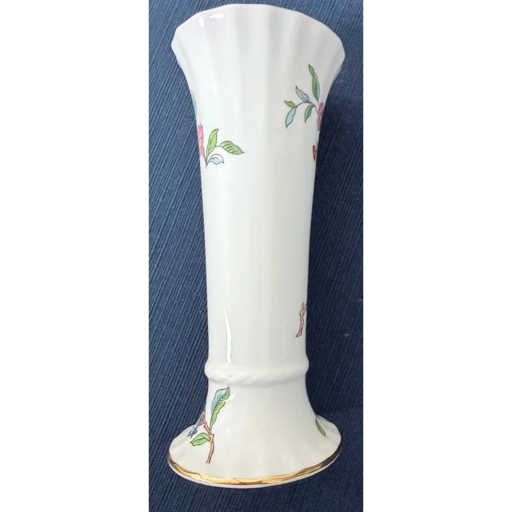 Aynsley Pembroke Bud Vase Bone China Bird Floral Gold Trim English Regencycore